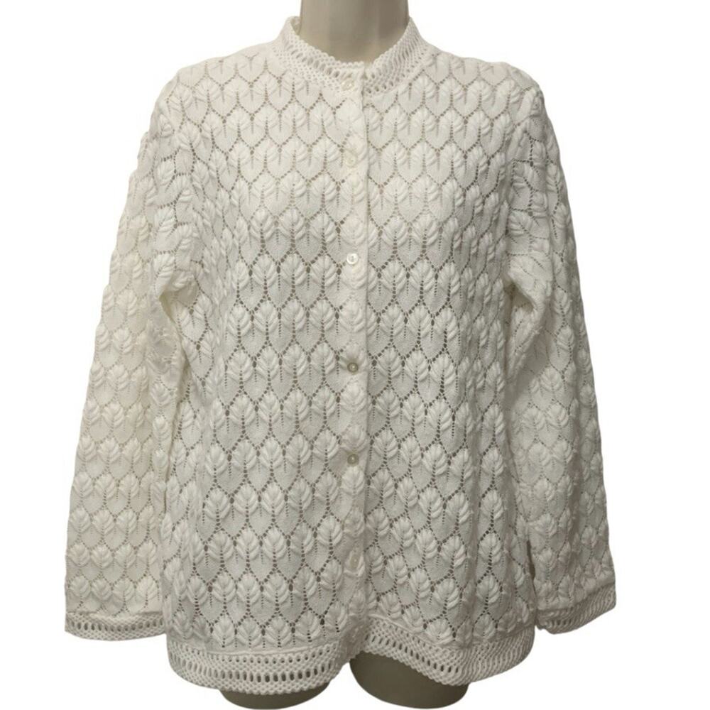 Vintage Carol Brent Pointelle Cardigan Grannycore 60s Montgomery Ward Large